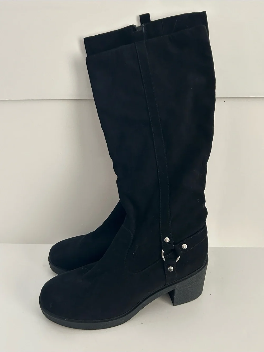 Style & Company Brettaa Knee-High Black Suede Block Heel Boots | Size 11